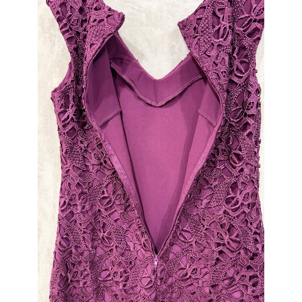 Lauren Ralph Lauren Lace Sheath Dress Purple Plum Cocktail Party Size 10 Midi - Picture 4 of 12